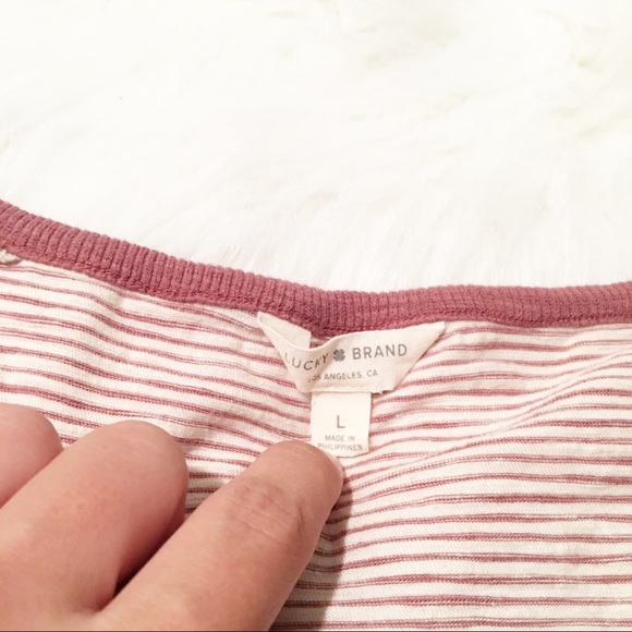 Lucky Brand cream/maroon stripe peplum t shirt L - Picture 3 of 4